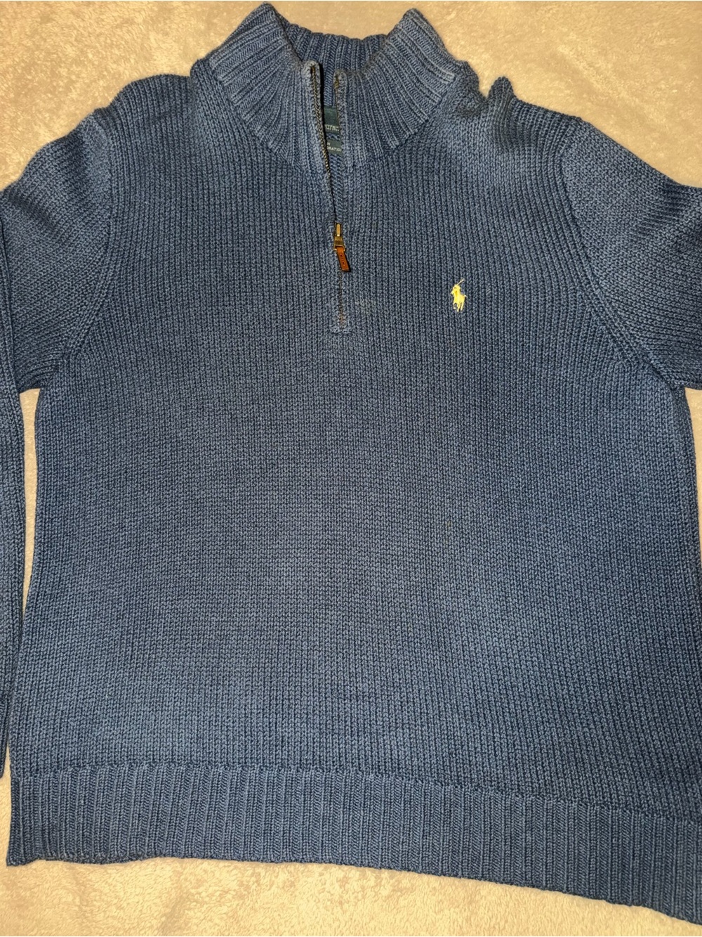 Ralph Lauren Men’s Blue Half-Zip Knit Sweater with Yellow Pony